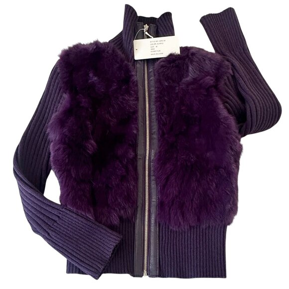 RARE NWT Purple Dyed Genuine Rabbit Fur Jacket Size M Che-Bella Vintage Y2K NOS - Picture 5 of 13